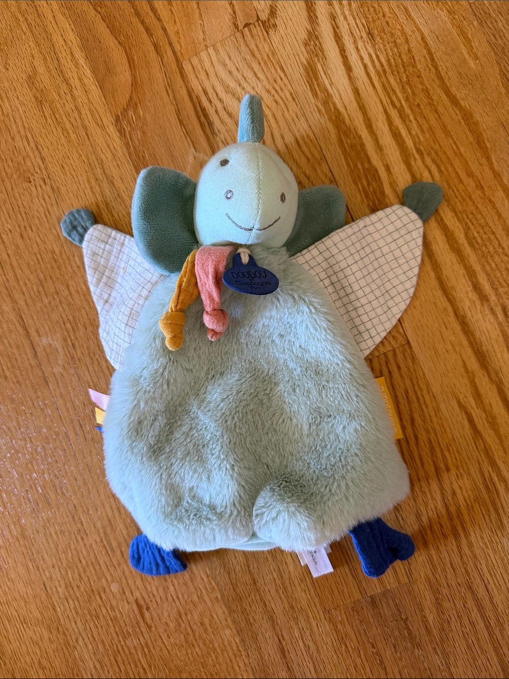 Doudou et Compagnie Paris Dragon Dinosaur Teal Baby Security Blanket Lovey